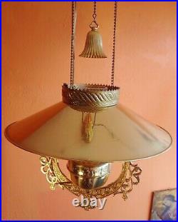 Vintage Ornate Art Nouveau Brass Hanging Oil Type Lamp Electric
