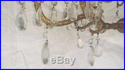 Vintage Ornate Brass 5-Arm Chandelier 10 Lights Crystal Prisms Hanging Lamp