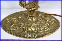Vintage Ornate Cast Brass 3-Arm Candelabra Light Table Lamp with Hanging Crystals