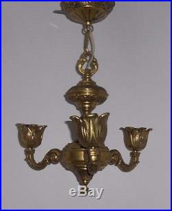 Vintage Ornate Heavy Brass 3 Arm Chandelier Hanging Lamp Light Ceiling Fixture