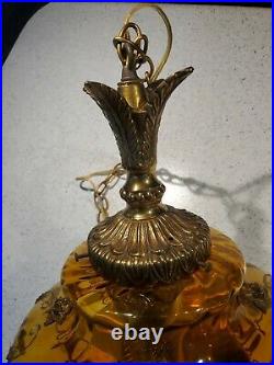 Vintage Ornate Swag Lamp Glass Amber Hanging Light Art Deco MCM