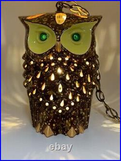 Vintage Owl Swag Lamp MCM ceramic glazed Light up eyes double face chandelier