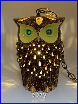Vintage Owl Swag Lamp MCM ceramic glazed Light up eyes double face chandelier