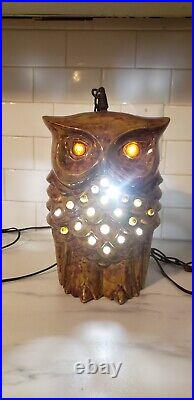 Vintage Owl Swag Lamp MCM ceramic glazed Light up eyes double face chandelier