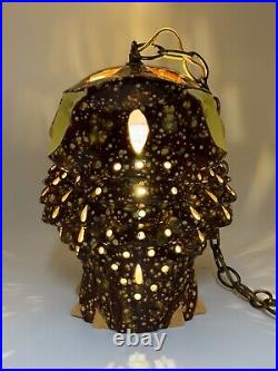 Vintage Owl Swag Lamp MCM ceramic glazed Light up eyes double face chandelier