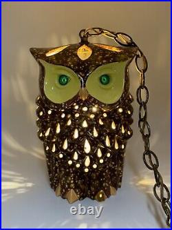 Vintage Owl Swag Lamp MCM ceramic glazed Light up eyes double face chandelier