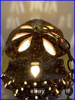 Vintage Owl Swag Lamp MCM ceramic glazed Light up eyes double face chandelier