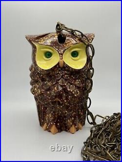 Vintage Owl Swag Lamp MCM ceramic glazed Light up eyes double face chandelier