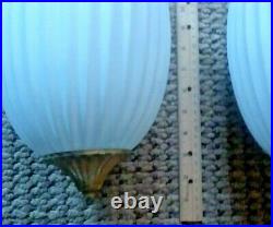 Vintage Pair Hollywood Regency White Glass Globe Hanging Lamp Tall 25 Drop