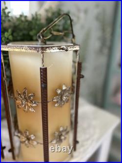 Vintage Pair MCM Plastic Wood Metal Hanging Swag Lamps Daisy Hippie 1960 70's 2