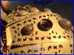 Vintage Pair Moroccan Jeweled Pierced Brass Hanging Lamps Lanterns Lights
