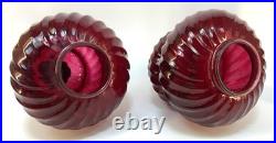 Vintage Pair Ruby Red Glass Swirl Hanging Light Swag Lamp Retro MCM 1960s Gold