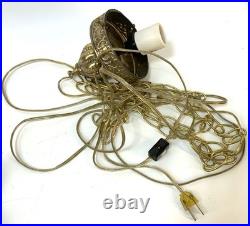 Vintage Pair Ruby Red Glass Swirl Hanging Light Swag Lamp Retro MCM 1960s Gold