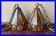Vintage Pair Swag Amber Lamp Mid Century Glass Slag Panel Lighting