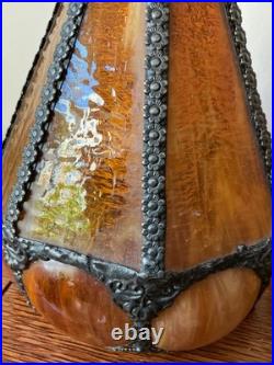 Vintage Pair Swag Amber Lamp Mid Century Glass Slag Panel Lighting