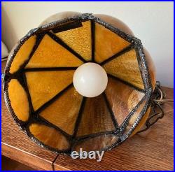 Vintage Pair Swag Amber Lamp Mid Century Glass Slag Panel Lighting