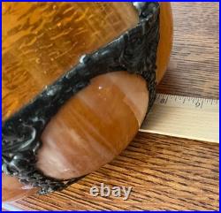 Vintage Pair Swag Amber Lamp Mid Century Glass Slag Panel Lighting