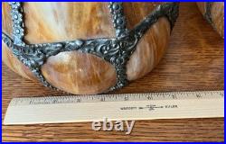 Vintage Pair Swag Amber Lamp Mid Century Glass Slag Panel Lighting
