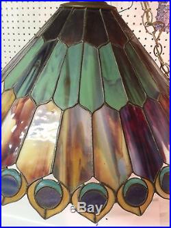 Vintage Peacock Feather Stained Glass Hanging Swag Light Lamp Shade