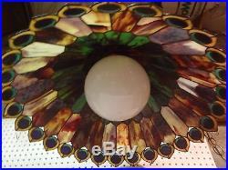 Vintage Peacock Feather Stained Glass Hanging Swag Light Lamp Shade