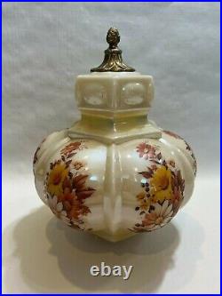 Vintage Pearl Glass Lusterware Floral Hanging Swag Lamp Shade, 15 Tall, 12 W