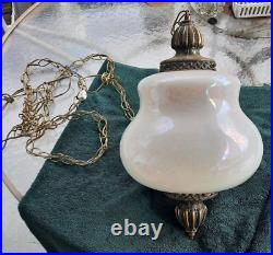 Vintage Pearl Iridescent Glass Hanging Swag Hive Lamp Light