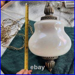 Vintage Pearl Iridescent Glass Hanging Swag Hive Lamp Light