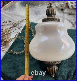 Vintage Pearl Iridescent Glass Hanging Swag Hive Lamp Light