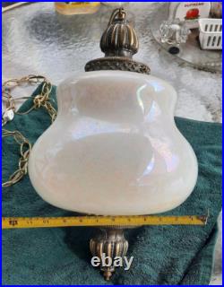 Vintage Pearl Iridescent Glass Hanging Swag Hive Lamp Light