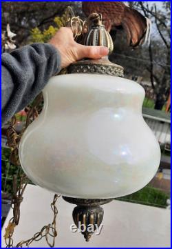 Vintage Pearl Iridescent Glass Hanging Swag Hive Lamp Light