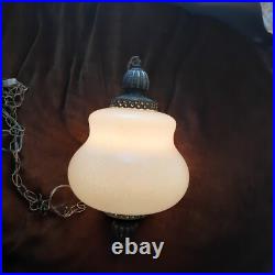 Vintage Pearl Iridescent Glass Hanging Swag Hive Lamp Light