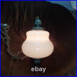 Vintage Pearl Iridescent Glass Hanging Swag Hive Lamp Light
