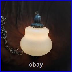 Vintage Pearl Iridescent Glass Hanging Swag Hive Lamp Light