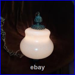 Vintage Pearl Iridescent Glass Hanging Swag Hive Lamp Light