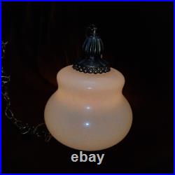 Vintage Pearl Iridescent Glass Hanging Swag Hive Lamp Light