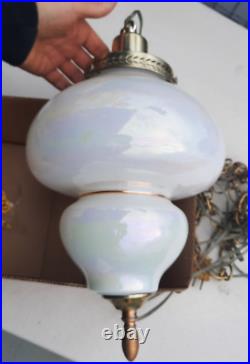 Vintage Pearl Iridescent Glass Hanging Swag Lamp Light