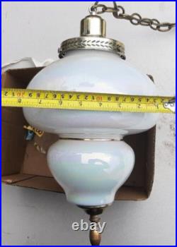 Vintage Pearl Iridescent Glass Hanging Swag Lamp Light