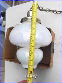 Vintage Pearl Iridescent Glass Hanging Swag Lamp Light