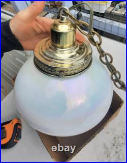 Vintage Pearl Iridescent Glass Hanging Swag Lamp Light