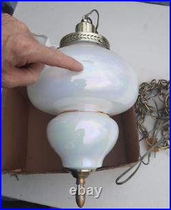 Vintage Pearl Iridescent Glass Hanging Swag Lamp Light