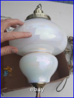 Vintage Pearl Iridescent Glass Hanging Swag Lamp Light