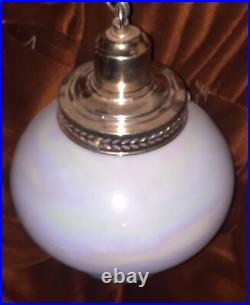 Vintage Pearl Iridescent Glass Hanging Swag Lamp Light
