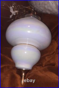 Vintage Pearl Iridescent Glass Hanging Swag Lamp Light