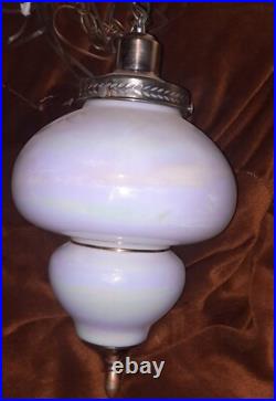 Vintage Pearl Iridescent Glass Hanging Swag Lamp Light