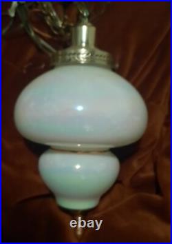 Vintage Pearl Iridescent Glass Hanging Swag Lamp Light
