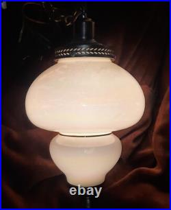 Vintage Pearl Iridescent Glass Hanging Swag Lamp Light