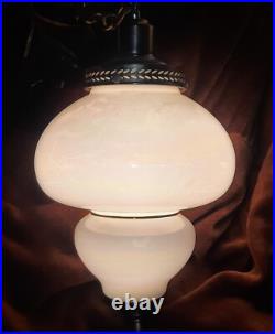 Vintage Pearl Iridescent Glass Hanging Swag Lamp Light