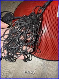 Vintage Pendant Lamp 18 Perforated Metal Hanging RED black Chain Plug In Rare