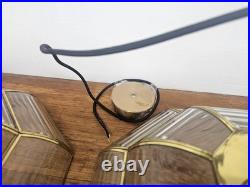 Vintage Pendant Lamp Set of 3 Swag Hanging Lamps Brass & Beveled Glass 16 Pane