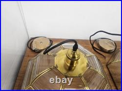 Vintage Pendant Lamp Set of 3 Swag Hanging Lamps Brass & Beveled Glass 16 Pane